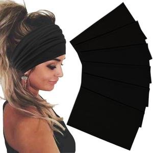 Wide Headbands For Women Stretch Headband Boho Head Bands Women's Hair Band Turban Workout Hairband Accessories Black 6 Pack