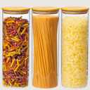 70oz 3PCS Round Spaghetti Pasta Storage Containers with Lids, Tall Pantry Containers, Glass Tight Food Storage Jars with Lids for Penne, Macaroni, Lasagna, Fusilli, Cereal, Flour, Oats