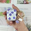 Compatible with AirPods Case Cover, Soft TPU Case with Cute Flower Pattern for AirPods 2&1 Generation Case with Pendant Keychain and Carabiner for Girls Women (Purple)