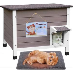 Deblue Ourdoor Cat House, 100% Insulated Cat Houses for Outdoor Cats, Weatherproof Feral cat House with All-Round Foam, Wooden Cat Shelter for Multiple Cats - (Insulated Cat House with Mat)