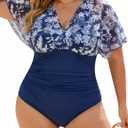 Blooming Jelly Women's Plus Size Swimsuit One Piece Bathing Suit Tummy Control Mesh V Neck Maternity Swimwear,XXL