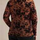 WDIRARA Women's Plus Size Floral Jacquard See Through Mesh Top Lace Mock Neck Long Sleeve Shirts (Brown, XL)