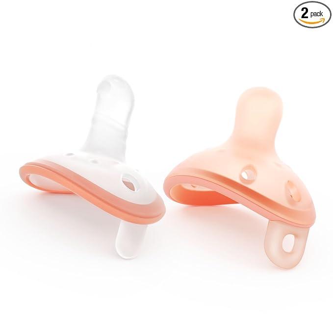 Garkoko Baby Pacifiers 06 Month, Soft Silicone Newborn Pacifiers with Large Air Holes, BPA Free, Set of 2 in Thumb & BreastLike Shape