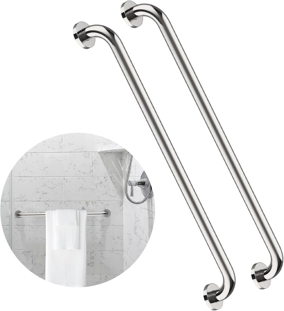 2 Pack 32 Inch Shower Grab Bar, ZUEXT SUS304 Stainless Steel Chrome Bathroom Grab Bar Handle, Shower Balance Bar, Safety Hand Rail Support, Handicap Elderly Senior Assist Bath Handle(1.25" Diameter)