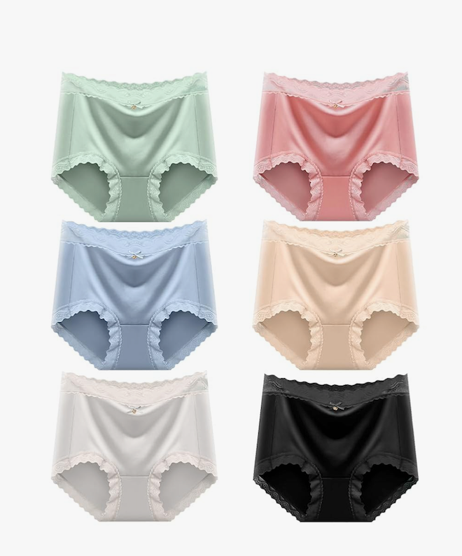 Women's High Waist Hipster Briefs Smooth Silky Panties Soft Lace Underwear Breathable Underpants L