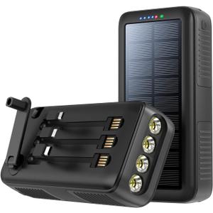 Solar Charger Power Bank 63200mAh, Portable Charger with Dual Outputs & Dual Inputs 4 LEDs Flashlight, Hand Crank Power Bank Fast Charging Battery Pack for Outdoor Camping Survival Gear (Black)