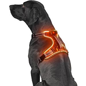 Light Up Dog Harness No Pull LED Dog Harness with Soft Handle Rechargeable Lighted Dog Harness for Large Dogs (Reflective, Adjustable, Lightweight), Orange-LED
