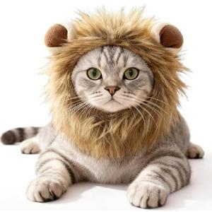 Cat Halloween Costumes - Adjustable Lion Mane Wig Pet Costumes for Cats Realistic Lion Mane Look (L)