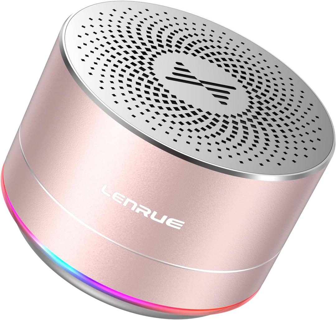 LENRUE A2 Portable Wireless Bluetooth Speaker with Lights and Lanyard,5W Mini Small Metal Speakers Bluetooth 5.0/Aux-in for iPhone Android Home Outdoor, Gifts for Women/Girls (Rose Gold)