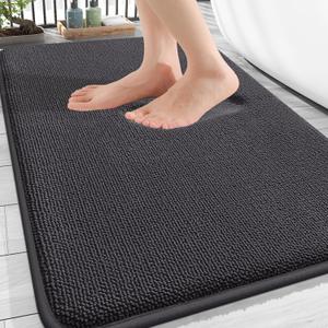 OLANLY Thick Memory Foam Bath Mat Rug 34x21, Extra Soft Absorbent Bathroom Rug, Quick Dry Bath Mats, Non-Slip, Machine Washable Carpet for Bathroom, Tub and Shower, Home Decor Accessories, Dark Grey