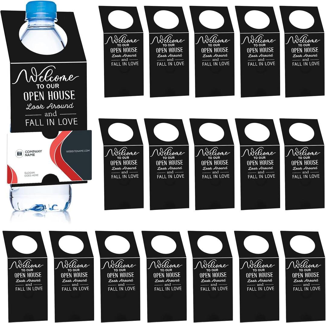 Eersida 50 Pieces Open House Water Bottle Hang Tags Open House Supplies Tags for Bottles Real Estate Agent Supplies for Real Estate Agent Favors (Black)
