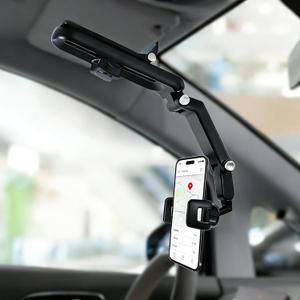 Sun Visor Phone Holder, 360 Rotatable and Extendable Car Phone Holder, 1080 Multifunction Rear View Mirror Mobile Mount Hands-FreeCompatible with Most Smartphones (Grey)