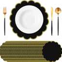 Tinlade 50 Pcs Paper Placemats, 13.5 Inch Disposable Scalloped Placemat, Decorative Round Table Place Mats for Birthday, Wedding, Bridal Shower, Baby Shower, Tea Party, Dining Tableware (Black)