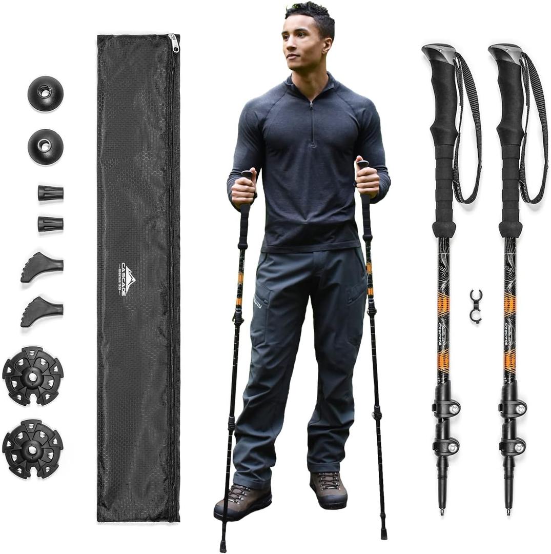 Cascade Mountain Tech Lightweight Aircraft-Grade Aluminum Trekking Poles with Extended Down Grip Plus Tip Kit (Orange (EVA Grip))