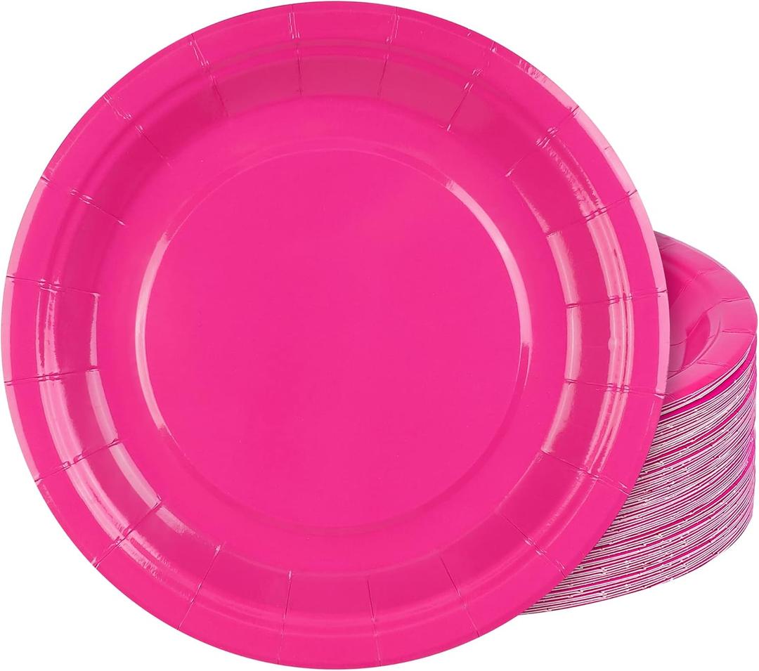 Breroa 72 Pieces 9 Inch Hot Pink Paper Plates Disposable Heavy Duty Paper Plates Decorative Dinner Dessert Plate Bulk for Parties, Holidays, Picnics