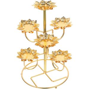 Cabilock Ghee Lamp Lotus Butter Lamp Holder Metal Golden Candle Holder Brass Oil Lamp Tea Light Votive Candle Stand for Temples Buddhist Supplies