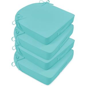 Basic Beyond Outdoor Cushions for Patio Furniture: Waterproof & UV Resistant Outdoor Chair Cushions Set of 4-19 x 19 x 3 Inch Thick Patio Chair Cushions with Adjustable Ties & Handle, Teal