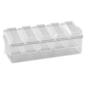 5 Grids Fruit Preservation Box, Divided Chilled Fruit Salad Box with Lid, Kitchen Transparent Condiment Tray Storage Containers, Large Capacity Fresh Iced Boxes for Picnic Party