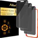 Ailun 3 Pack 4 Way 360 Degree Privacy Screen Protector for iPhone 16 Pro Max [6.9 inch], Face ID Sensitive,4 Directions Horizontal and Vertical All Around Anti Spy Tempered Glass Film[9H Hardness]-HD
