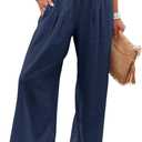 PrinStory Women's Summer High Waisted Baggy Pants Casual Ankle Length Trouser Slacks with Pockets size L