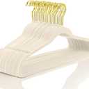 MIZGI Premium Velvet Hangers Pack 60 Pcs Heavyduty - Non Slip Slimline - Velvet Suit Hangers Ivory - Gold Hooks,Space Saving Clothes Hangers