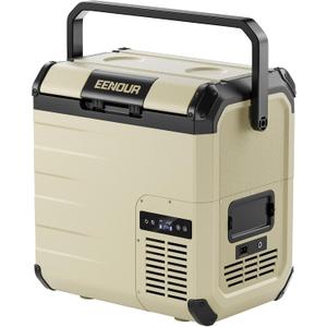 EENOUR D18 12 Volt Car Refrigerator, Portable Freezer 19Qt/18L Battery & Solar Powered Cooler 25W, -4~50, 12/24V DC, 110~240V AC, Electric Cooler Ideal for Road Trips, Camping (Battery Not Included) (Khaki)