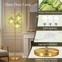 COTTHOS Gold Floor Lamp for Living Room, Modern Standing Lamp Brass Glass Green Tree 3 Light Tall Floor Lamps for Bedroom & 800 Lumens LED Bulbs, Vintage Flower Lamp Shade Farmhouse Boho Bohemian