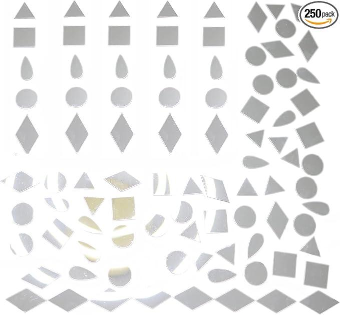 Squares & Triangles Mirror Mosaic Tiles - Round, Teardrop & Diamond Shapes - Acrylic Mirror Pieces - 5 Shapes - Silver - 250pcs for DIY Crafts