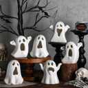 Wesiti 6 Pcs Ceramic Ghost Light up Halloween Decorations Indoor Small White Ghost Figurines Gothic Home Decor Spooky Statue Gift for Desk Tabletop Centerpieces Party Props