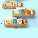 3Set Nursery Book Shelves,Artisanal Natural Rattan Scalloped Bookshelf for Wall,Boho Floating Book Shelves for Kids,Wicker Baby Book Shelf & Wall Basket for Nursery Storage,Montessori Bookcase 15.8"