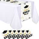 6 Pcs Plastic Graduation Table Runner 2025 Congrats Grad Cap Table Decoration 14 x 108 Inch Disposable Tablecloth for Prom Class of 2025 Graduation Party Supplies Favor(White Gold)