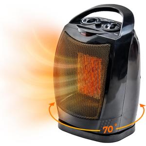 Comfort Zone 1500W Portable Ceramic Space Heater, Fan-Forced, 70 Oscillation, Adjustable Thermostat, 3 Heat Settings + Fan Mode, Small Room Heater, Overheat & Tip-Over Protection, Black