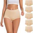 ALLBASE 5 Pack Womens Cotton High Waisted Full Coverage Underwear(Regular & Plus Size), L