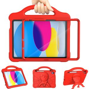 DJ&RPPQ Kids Case for iPad A16 11th Generation 2025/iPad 10th Generation 2022 with Screen Protector, Shockproof Handle Stand Cover with Pencil Holder iPad 11th/10th Generation Case for Kids, Red