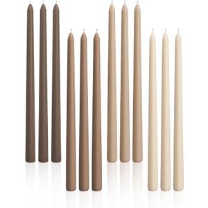 Viyffo Taper Candles, 12 Inch, 12 Pack, Brown  Unscented, Smokeless Design, Up to 8-Hour Burn  Tall Candlesticks for Table Decor, Weddings & Dinners