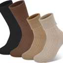 5 Pairs Merino Wool Socks for Women, Winter Warm Socks, Vintage Thermal Sock Soft Classic Sock for Ladies Gift (B-black+dark Coffee+light Coffee+khaki)