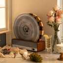 Cutting Board Set, Checkered Wood & Glass Cutting Boards for Kitchen, Retro Record Style Chopping Board with Holder, Serving Tray Gift Set, Ideal for Meat, Bread, Vegetable, Fruit