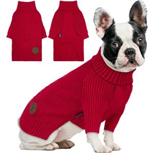 cyeollo Warm Small Dog Christmas Sweater, Knit Cold Weather Doggy Sweaters for Small Dogs Girl Pullover Winter Dog Clothes with Turtleneck for Indoor & Outdoor Wear, Red M
