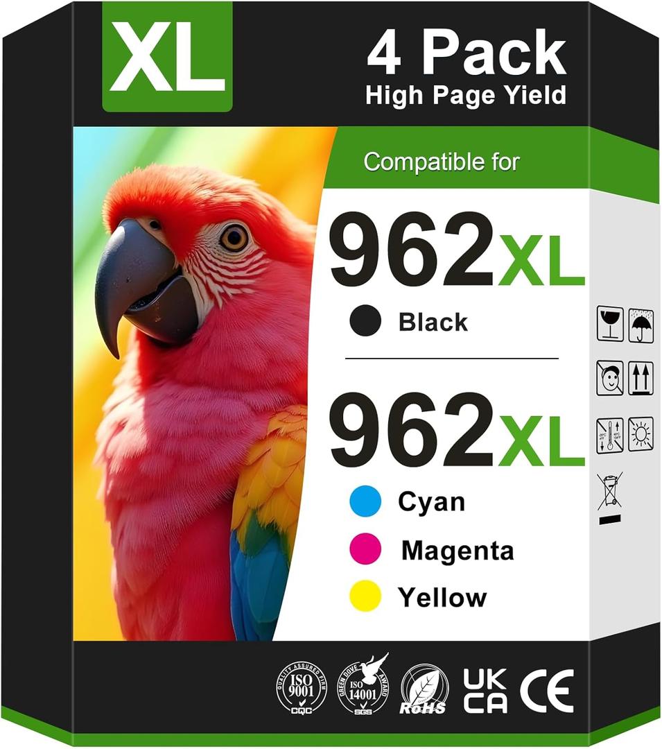 962XL Ink Cartridges Replacement for HP 962XL Ink Cartridges Combo Pack HP962XL/962 Work for HP Officejet Pro 9015e 9018e 9025e 9012e 9015 9010 9012 9018 9020 9025 Printer (4 Pack)