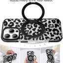 SAKUULO for iPhone 16 Pro Max Case Black Leopard Print Design | with Invisible Magnetic O-Ring Stand Military-Grade Clear Case With Screen Protector[Great Grip Feeling]