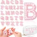 WILLBOND 52 Pieces Self Adhesive Pearl Rhinestone Letter Patches A-Z Glitter Letter Stickers Pearl Alphabet Appliques for Clothes Hat Backpack, Wedding Graduation Mother's Day DIY Crafts(Pink)