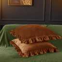 Velvet Throw Pillow Covers Set of 2, Soft Decorative Ruffle Cushion Cases for Couch Sofa Bedroom, 18 x 18 Inches, Camel