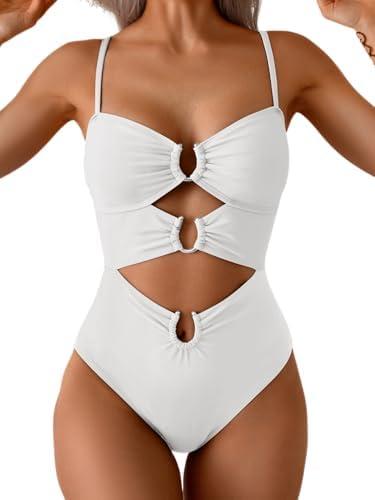 Eomenie One Piece Swimsuit for Women Ring Linked Monokini Sexy Bathing Suit Cutout Swim Suit, Size: M