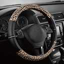 Road Comforts Leopard Steering Wheel Cover for Women, Cute Anti-Slip Microfiber Leather, Universal Fit 14.5-15 Inch Round Steering Wheel - Black