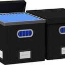 File Organizer Box - File Boxes for Hanging Files with Lid Set of 3 Decorative Hanging Folders Organizer with One-Piece Plastic Frame Slides (Black, 13.2 * 10.1 * 10.1in(2Pack))