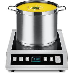 AMZCHEF Induction Cooktop Commercial, Professional Portable Burner, 1800W Countertop Stove Burner with ETL-Certified Induction Hot Plate 3 Hours Timer,8 Temperature & Power Levels,LCD Screen (Silver)