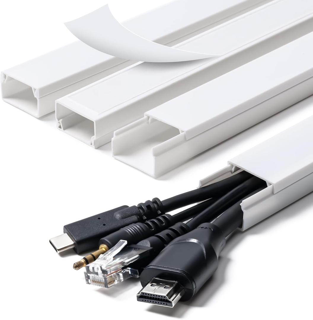 58in Cord Hider, Cable Hider, Cord Covers for Wires on Wall, Paintable Cable Cover Raceway, Wire Hiders for TV on Wall, Cord Concealer, Cord Cable Management, 4X L14.5 W0.96 H0.58in, White