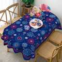 Spring Summer Tablecloth Waterproof Fabric Oblong Oval Tablecloths, 4th of July Tablecloth Oval 54 x 72 Patriotic Red White and Blue for Independence Day Memorial Day Veterans Day