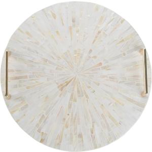 PEMAR Mother of Pearl Decorative Tray, 13"" Round with Gold Metal Handles, Vanity/Perfume/Trinket Tray, Catchall for Dresser, Bathroom, Vanity Table (White Sunlight), PM24-PM15
