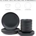 Larder & Vine 12-Piece Melamine Dinnerware Set: Durable, Lightweight, Break-Resistant Plates & Bowls Stylish, Non-Toxic, Dishwasher Safe Ideal for Everyday Use, Indoor & Outdoor Dining Black